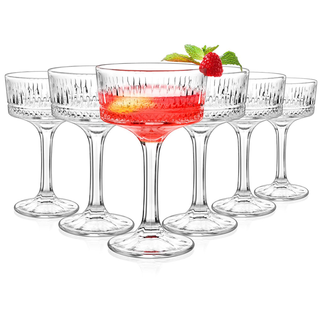 Paysky Coupe Glasses Set of 6,Hand-blow10 Oz Vintage Cocktail Glasses,Ribbed Martini Glasses for Espresso Martini, Champagne,Cosmopolitan,Manhattan,Cocktail Party,Cocktail Glassware Set