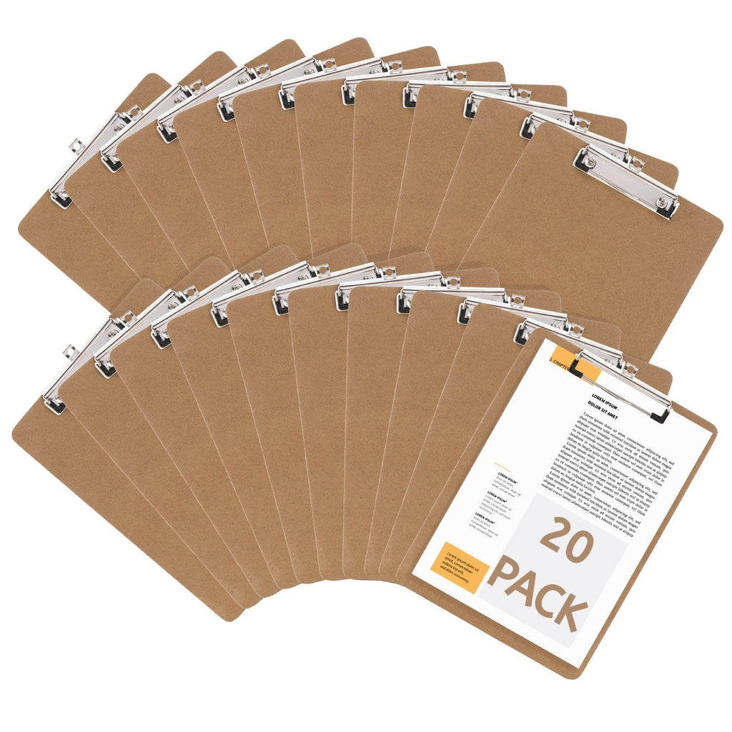 YOUEON 20 Pack Hardboard Office Clipboards, 9 x 12.5 Inch Letter Size Clipboard with Low Profile Clip & Hangable Loop, Clip Boards for Home Office School Hospital Supplies