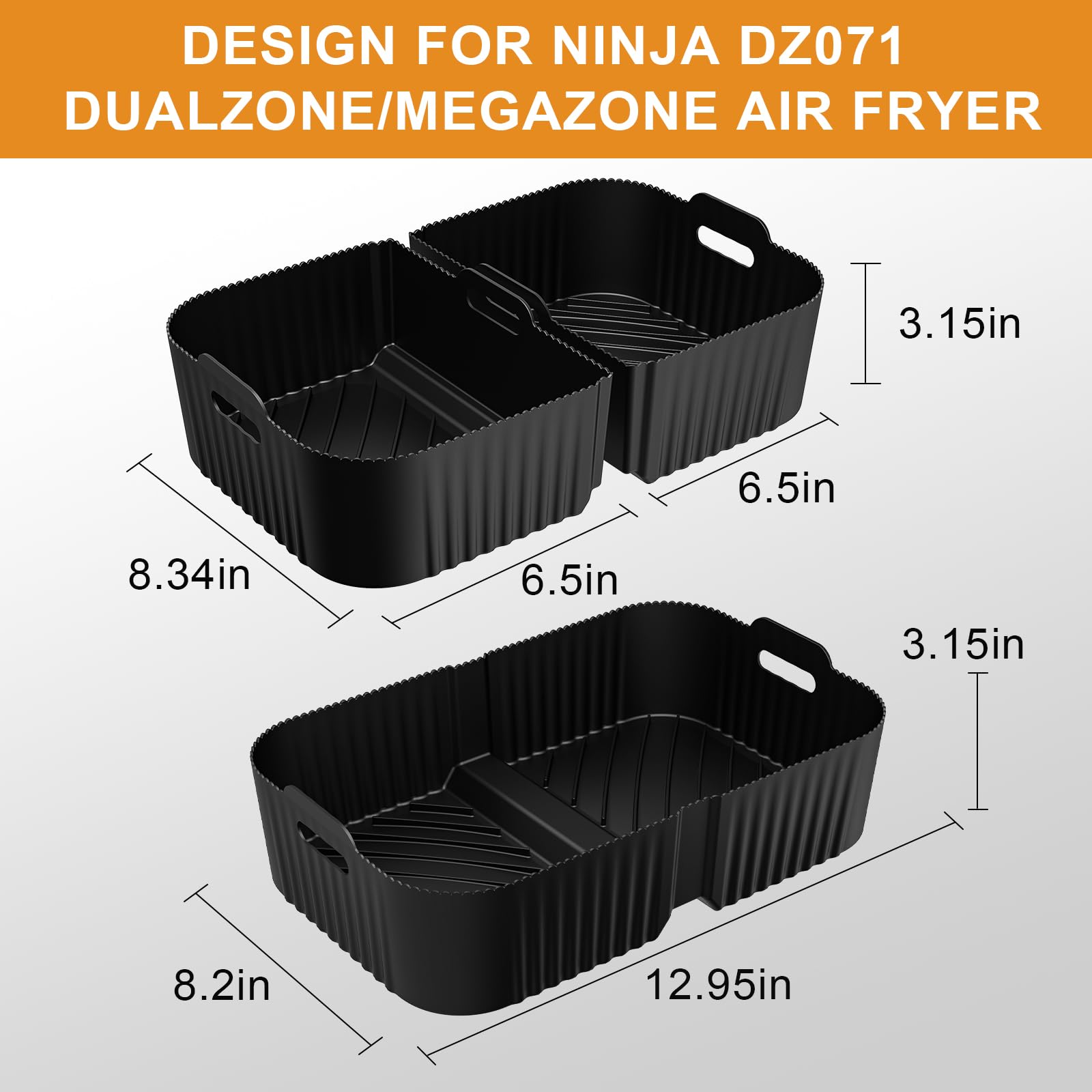 HOMELYLIFE Air Fryer Silicone Liners for Ninja DZ071C 7-QT DualZone Megazone Air Fryer, 2 Pcs Liners for Dual 3.5QT Baskets and 1 Pcs Liner for 7-QT Megazone Basket, 3 PCS Air Fryer Accessories