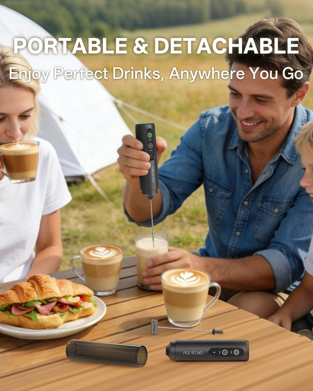 CIRCLE JOY 2-Speed Rechargeable Milk Frother Hanheld, Dual Coil Whisk Head Electric Coffee Frother, Portable Hand Frother Wand Drink Mixer for Matcha Lattes Cappuccino