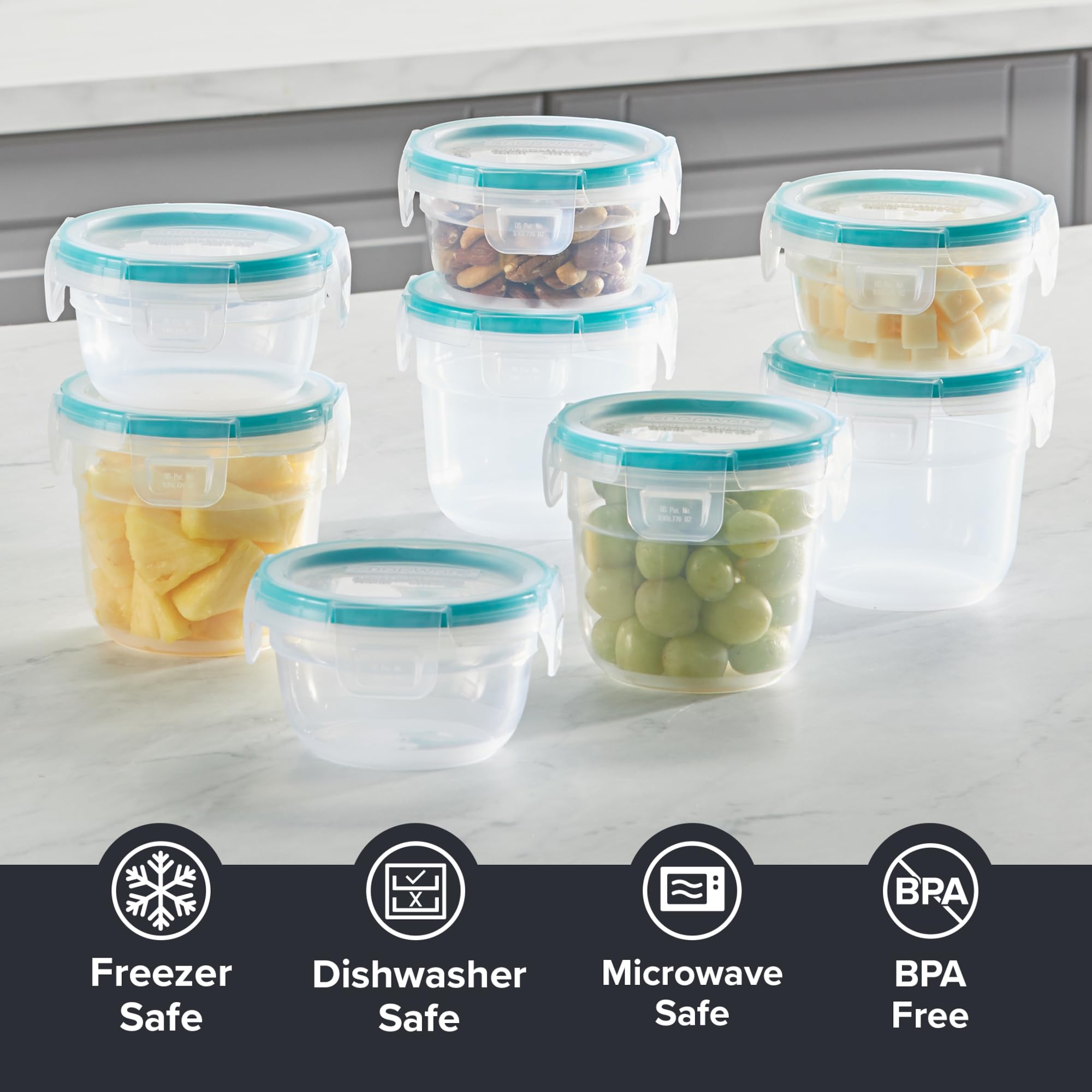 Snapware Total Solution 16-Pc Plastic Food Storage Containers Set, 2-Cup & 1-Cup Round Meal Prep Container, BPA-Free Lids with 4 Locking Tabs, Microwave, Dishwasher, and Freezer Safe