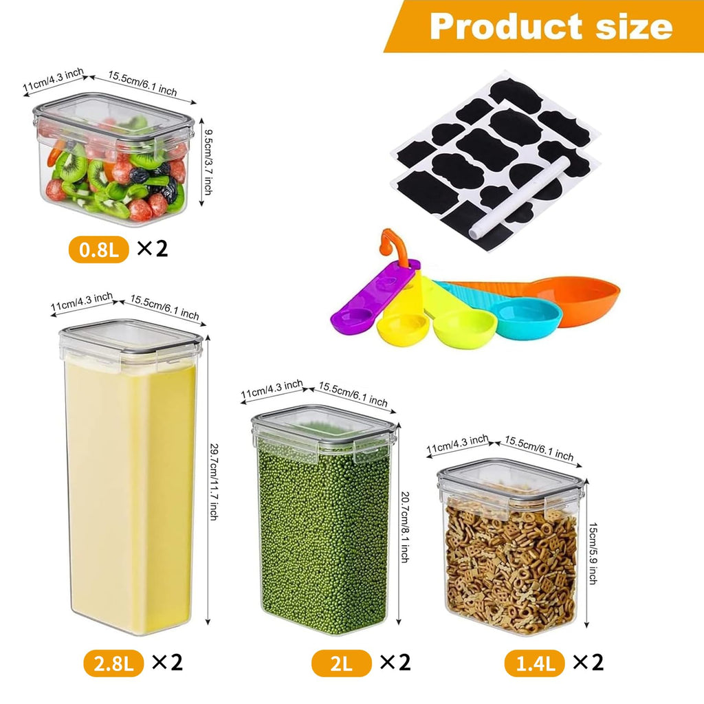 stusgo 8 Pack Airtight Food Storage Containers Set - Cereal Storage Containers for Kitchen Storage & Organisation with Lids & BPA Free Pantry Organiser