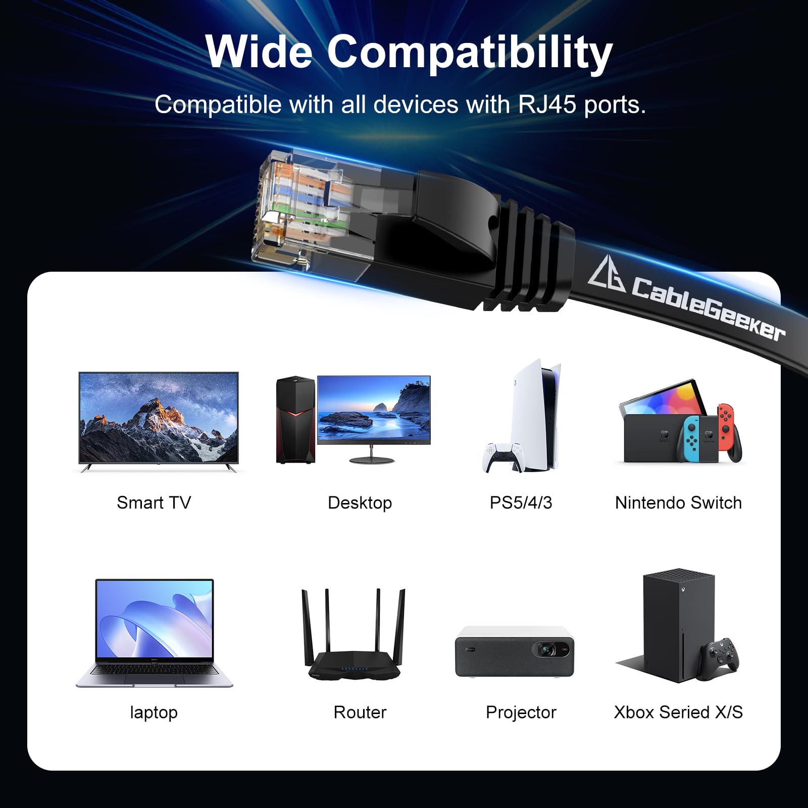 Cat 6 Ethernet Cable Black (at a Cat5e Price but Higher Bandwidth) Cat6 Flat Internet Network Cables - Ethernet Patch Cable - Short Computer LAN Cable with Snagless RJ45 Connectors (100ft)