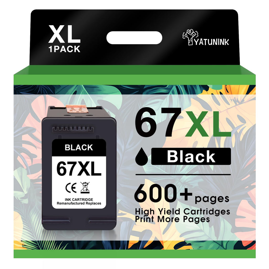 YATUNINK 67XL Black Ink Cartridge Compatible for HP Ink 67 67 Black Ink Cartridge Works with DeskJet 2700 2755 2755e 4155 4155e Envy 6000 6055e 6400 6455e Printer (1 Black) 1Pack