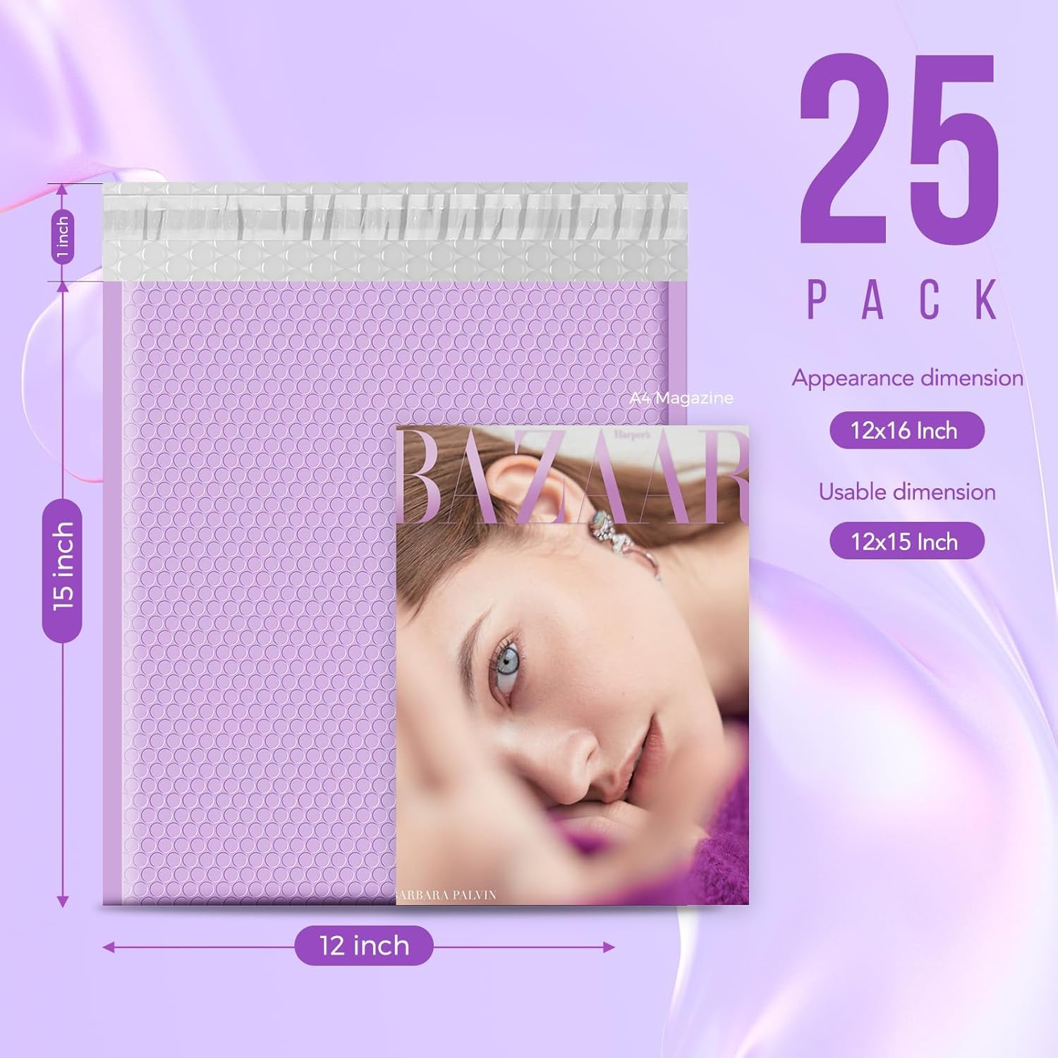 Fuxury Bubble Mailers 12x15" Lavender Purple Padded Envelopes 25 Pack Large Bubble Mailer Strong Adhesion Padded Mailer,Self-Seal Envelope for Mailing Small Business,Magazine, Clothing.