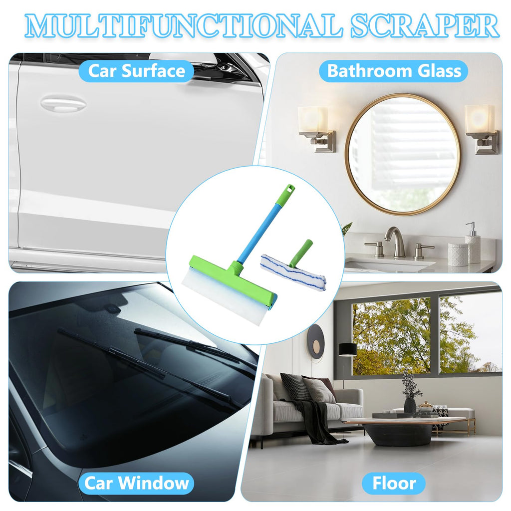 Window Squeegee - Recyclable Cleaner Scraper with Microfiber Scrubber, Window Cleaner for Glass Mirror Car Shower Doors Squeegee