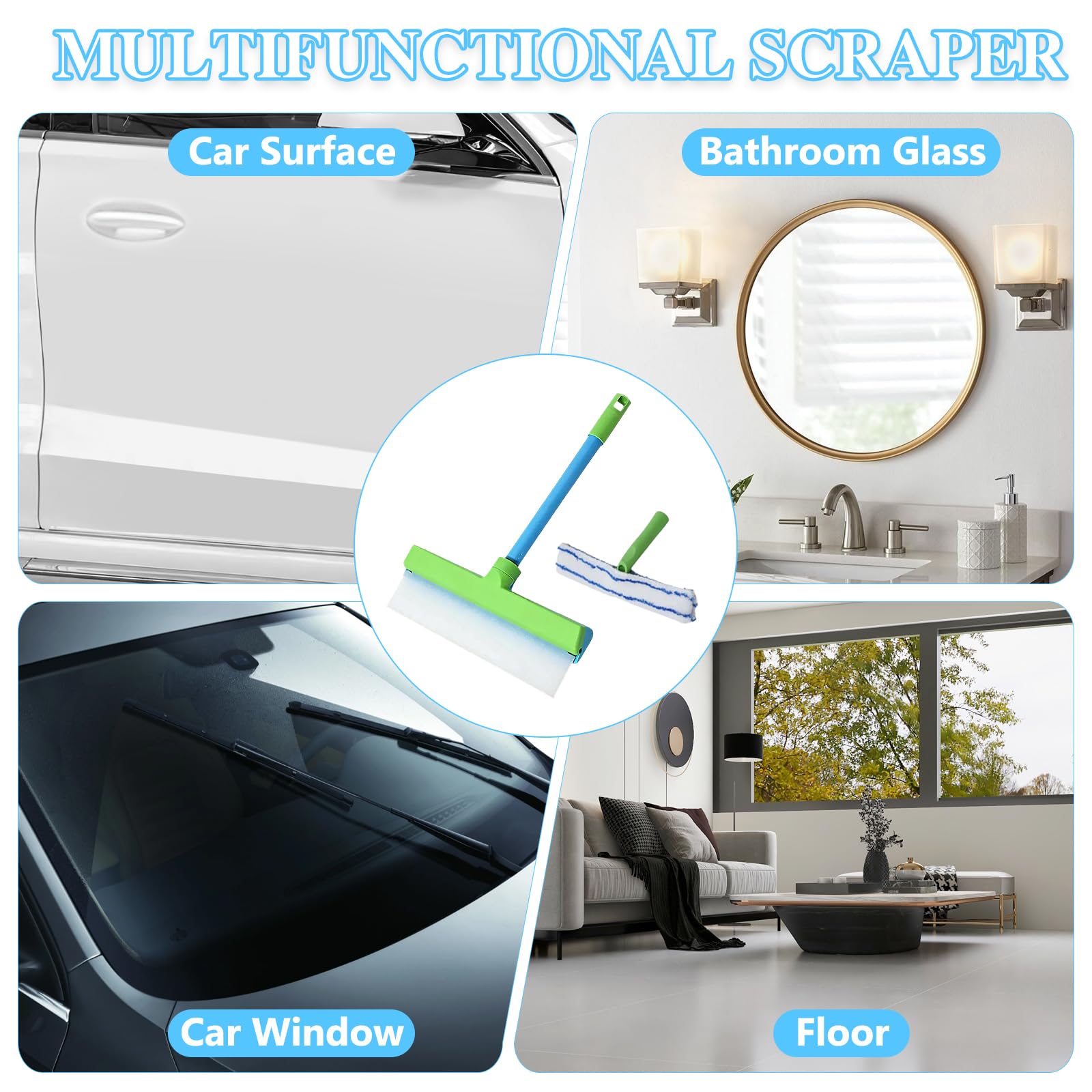 Window Squeegee - Recyclable Cleaner Scraper with Microfiber Scrubber, Window Cleaner for Glass Mirror Car Shower Doors Squeegee