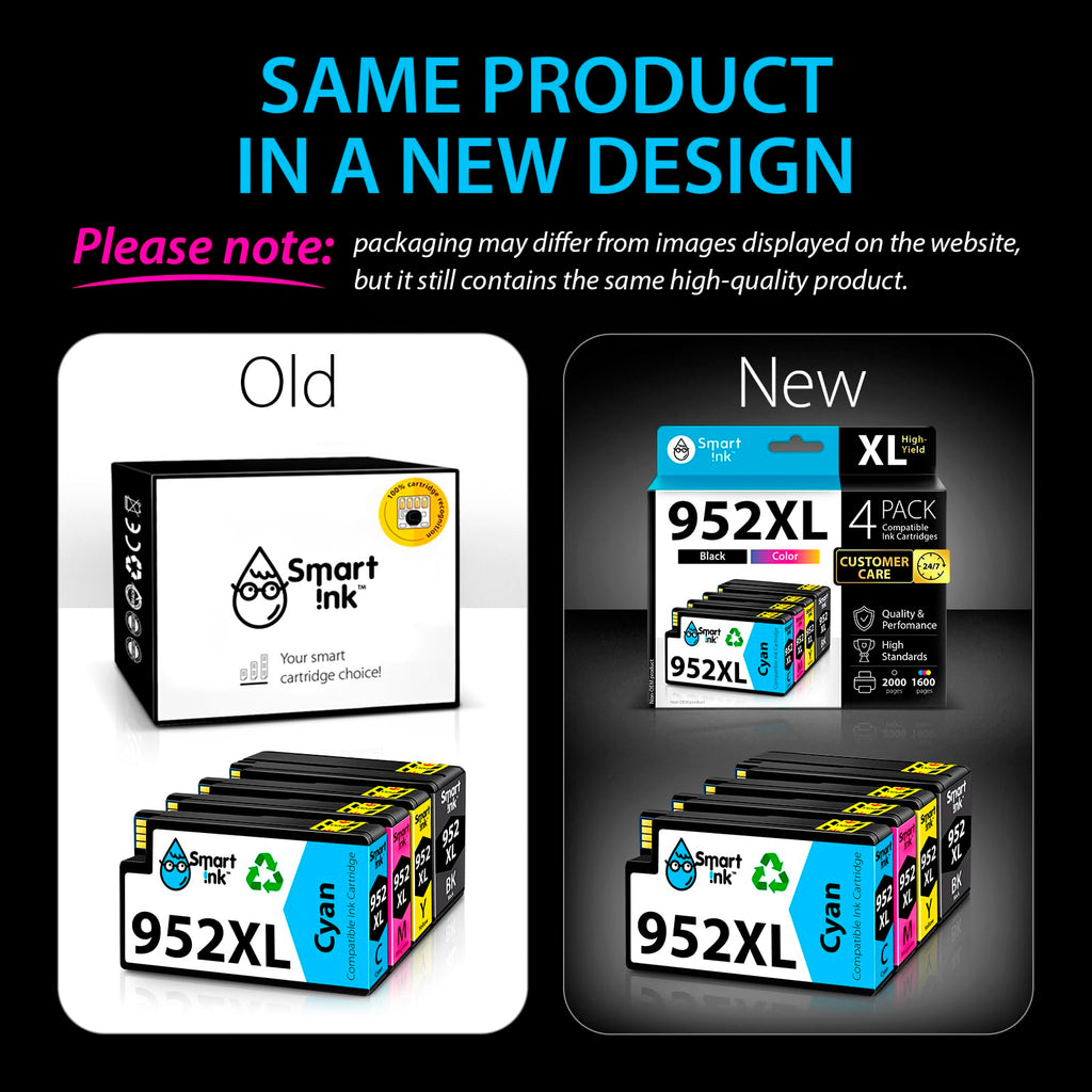 Smart Ink Compatible Ink Cartridge Replacement for HP 952 952XL (4 Combo Pack) Advanced Chip Technology to use with OfficeJet 8702 OfficeJet Pro 7720 7740 8210 8216 8710 8715 8720 8725 8728 8730 8745