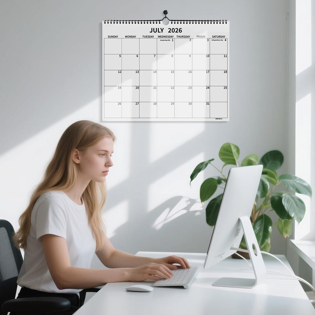 Yibukiu Wall Calendar 2026-2027, 18 Months Calendar July 2026 to December 2027, 14"×11" Hanging Calendar for Home Office School Planning (Simple, Horizontal)