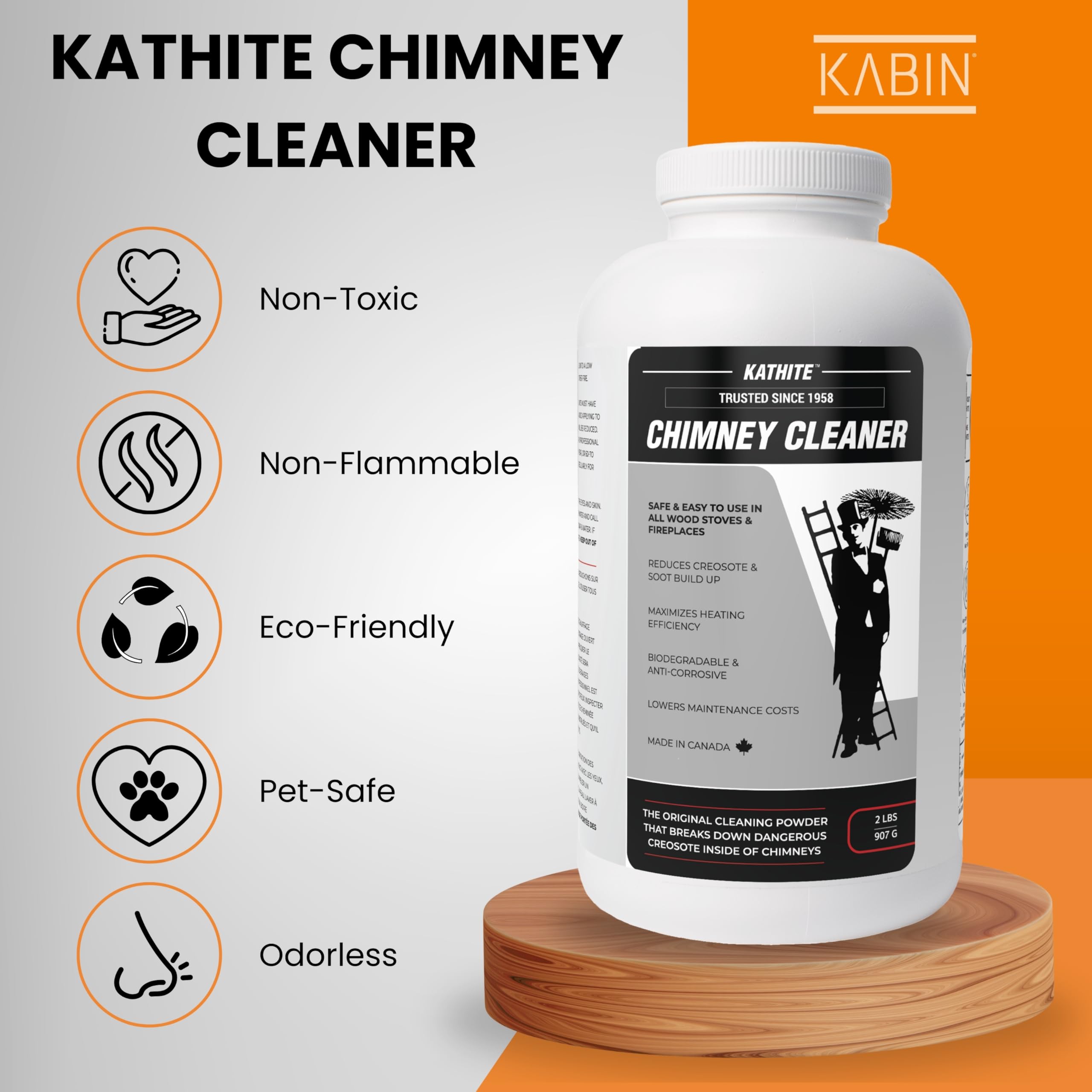 KABIN Kathite Chimney Sweep Cleaner 2LB - Fireplace Chimney Cleaning Kit - Soot Creosote Remover for Wood Stoves - Creosote Destroyer Better Than Fire Logs - Fireplace Cleaner Made in Canada