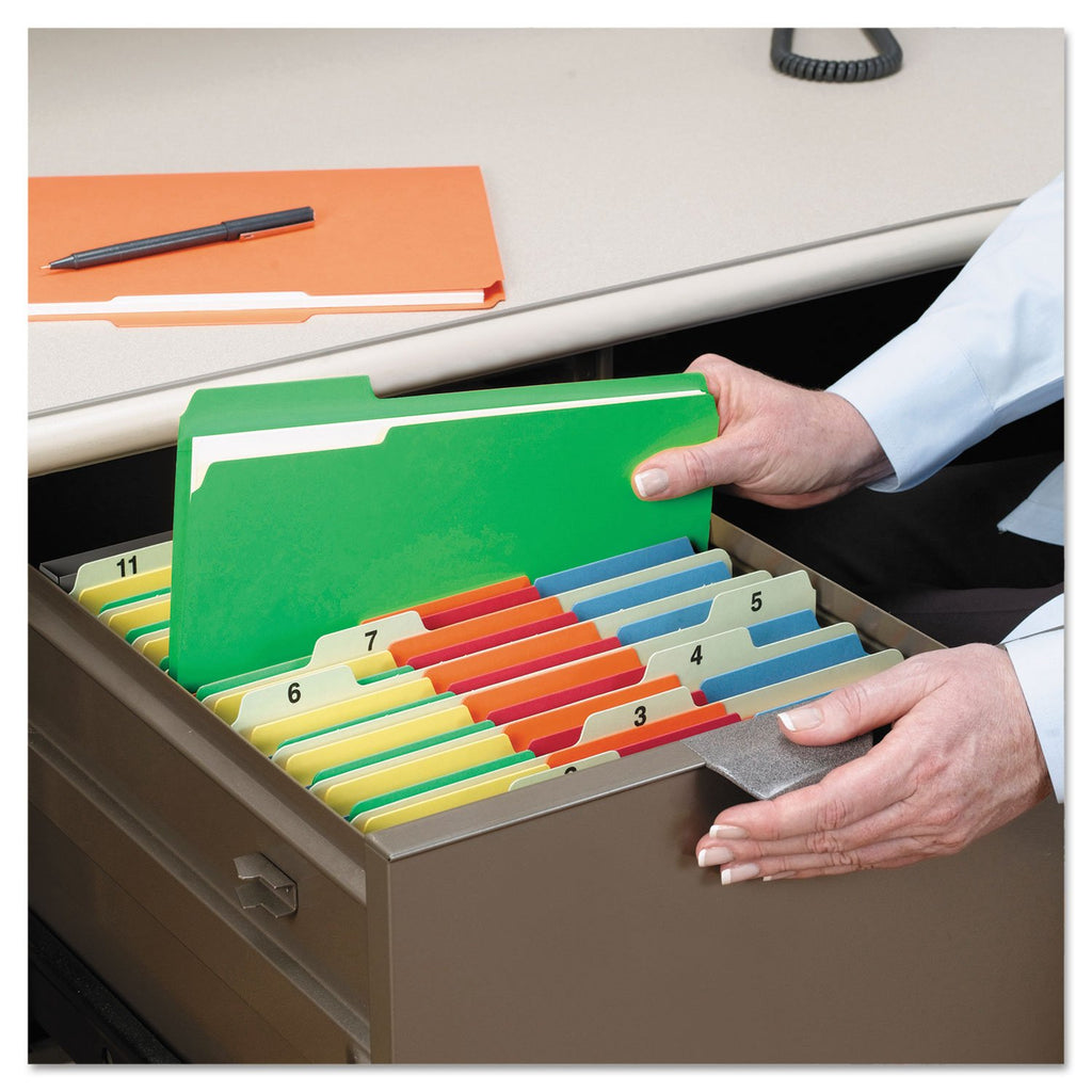 Smead File Folders, 100-Pack, Letter Size, 1/3-Cut Tab, Primary Assorted Colours, Blue Green Orange Red Yellow, Colour-Coded Filing for Home Office, School and Business Organization