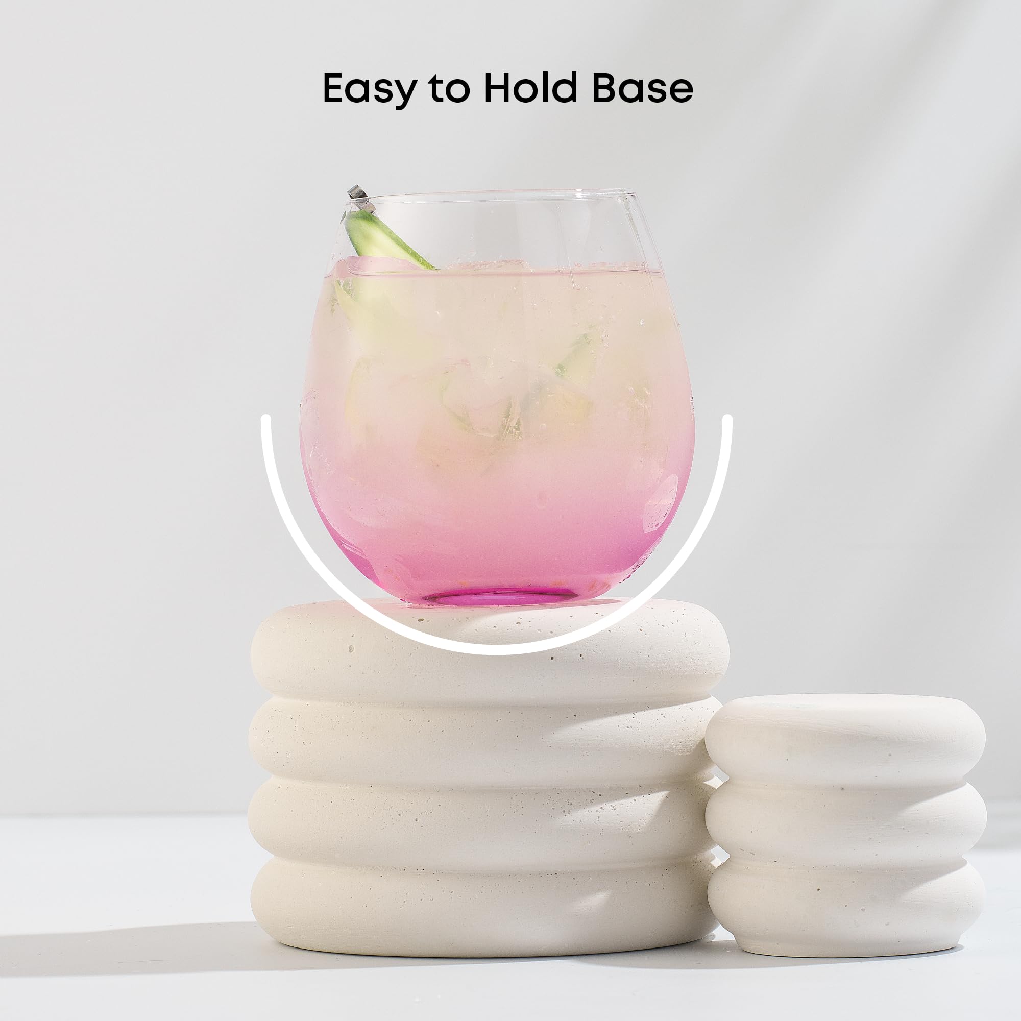 JoyJolt Hue Stemless Wine Glass Set, Large 15 oz Stemless Wine Glasses Set of 6 for White Red or Water, Short Glass Tumblers, No Stem Margarita Glasses, Colored Tumbler