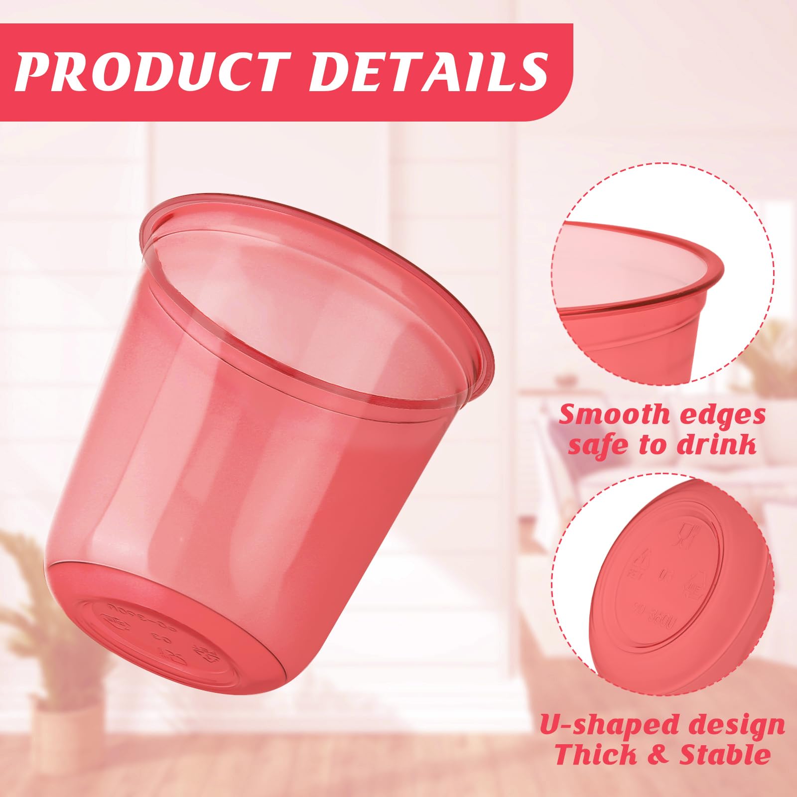 Xuelimei 50pcs 12oz Disposable Stemless Glasses,PET Disposable Drinking Cups,Cold Party Clear Plastic Wine Glasses for Parties Birthday,Wedding,Meeting,Christmas Party Supplies. (Red)