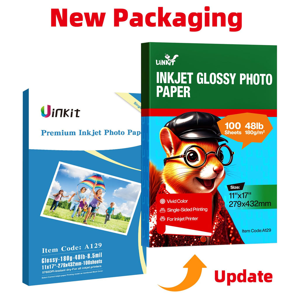 Uinkit Thin 11x17 Inkjet Glossy Photo Paper 100 Sheets 48lb Poster Paper for Printer Professional Photographic Paper