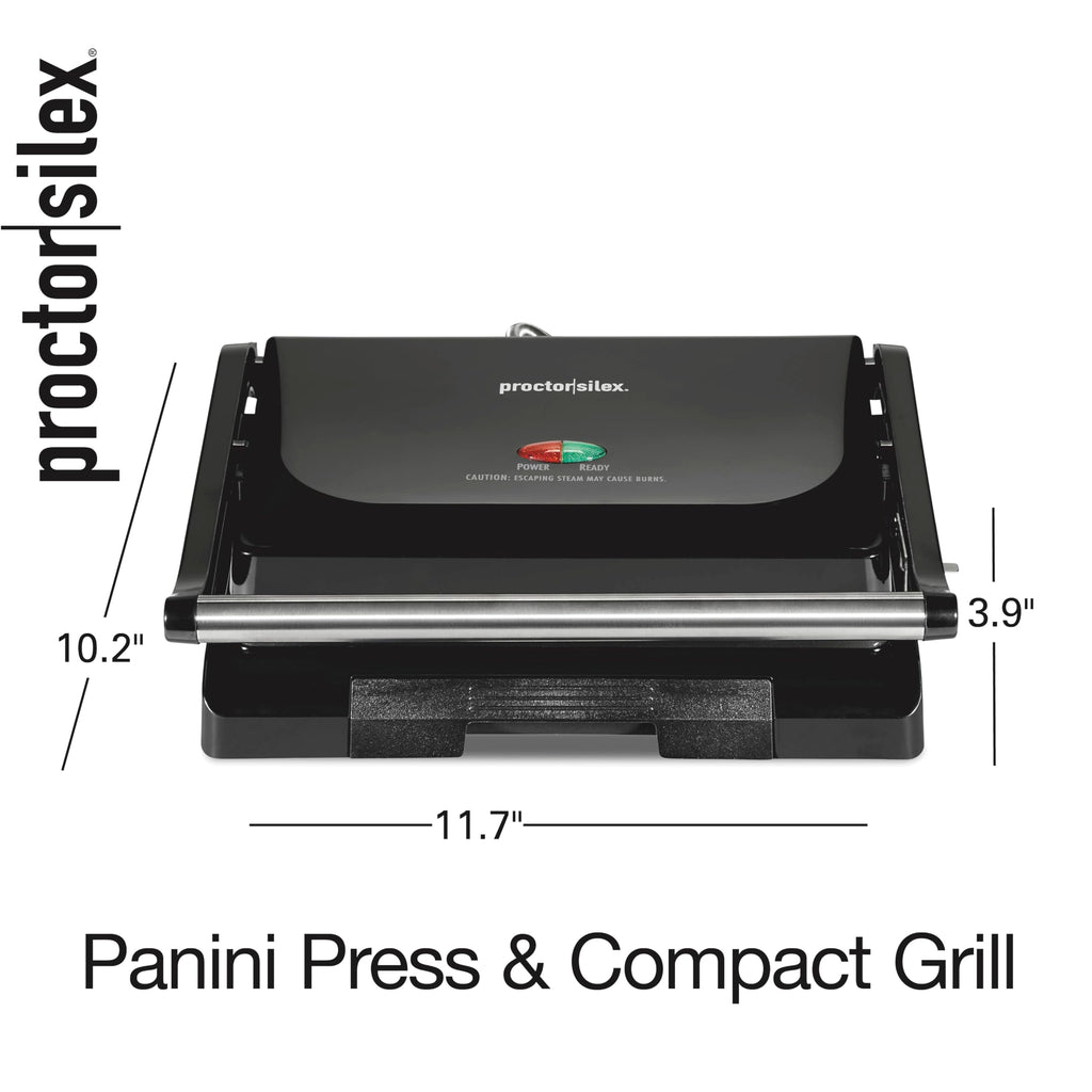 Proctor Silex 4 Serving Panini Press, Sandwich Maker and Compact Indoor Grill, Upright Storage, Easy Clean Nonstick Grids, Black (25440PS)