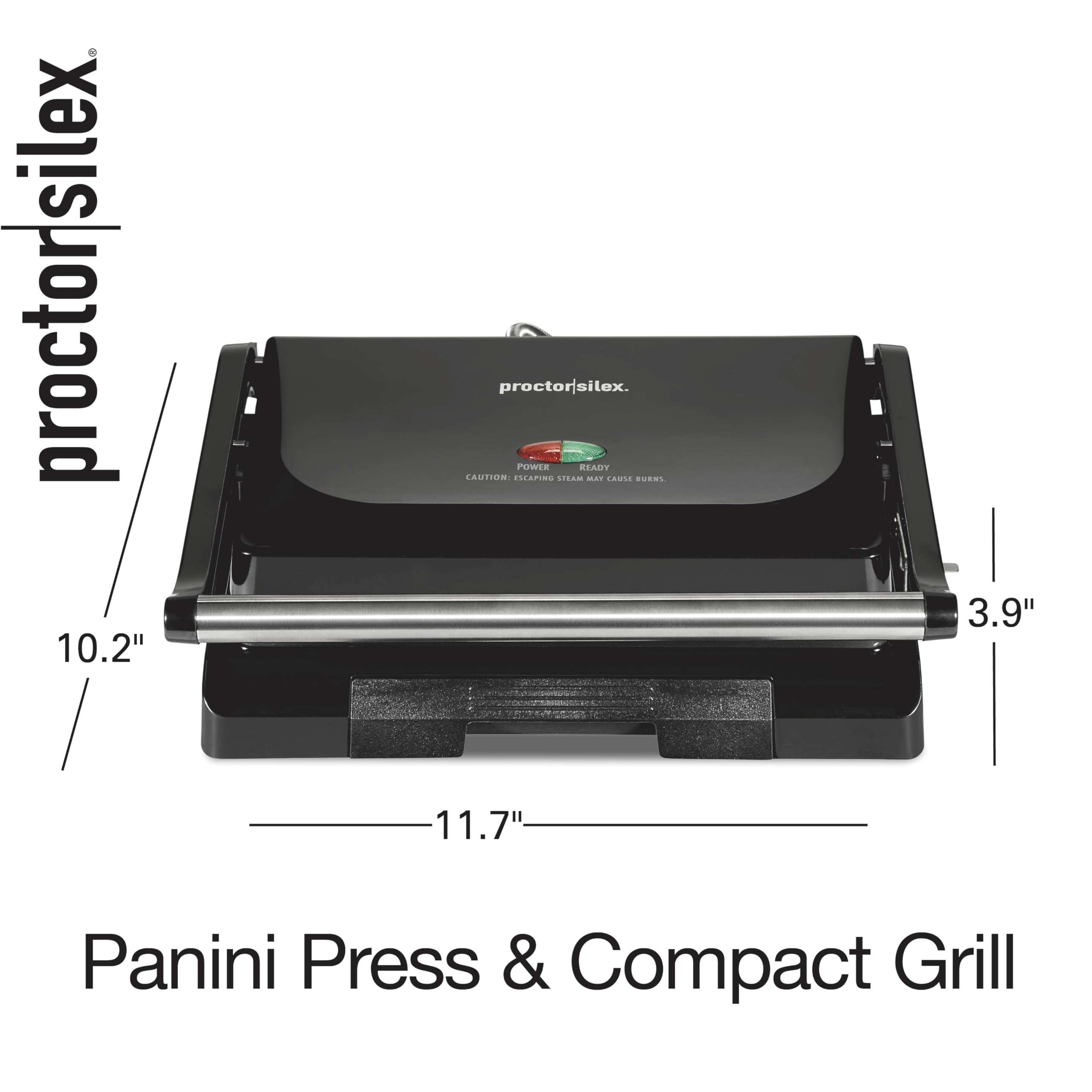 Proctor Silex 4 Serving Panini Press, Sandwich Maker and Compact Indoor Grill, Upright Storage, Easy Clean Nonstick Grids, Black (25440PS)