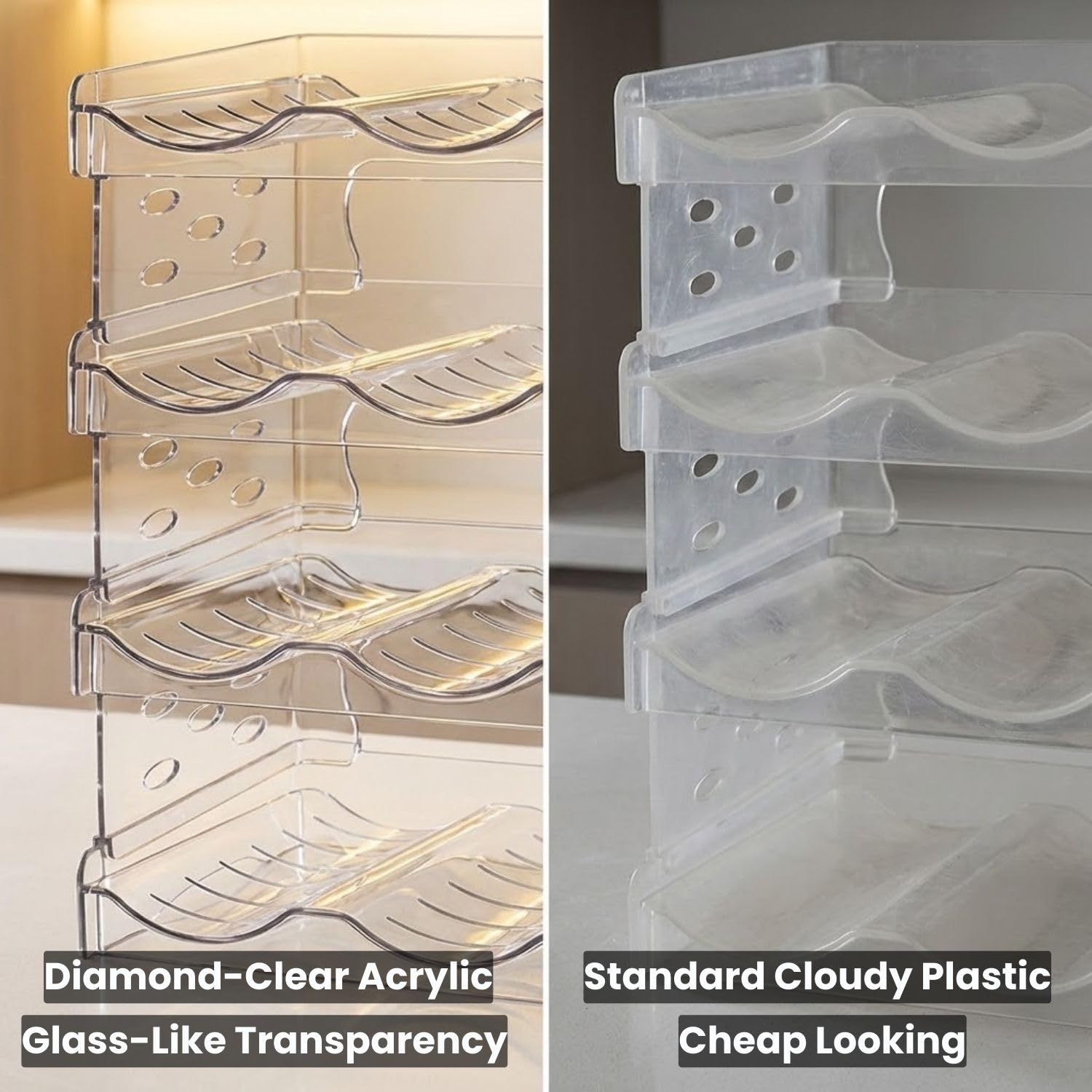Water Bottle Organizer for Fridge –Versatile Stackable Water Bottle Holder & Storage Rack for Pantry, Cabinet, Counter or Water Bottle Organizer for Kitchen & RV Includes Two Cleaning Towels