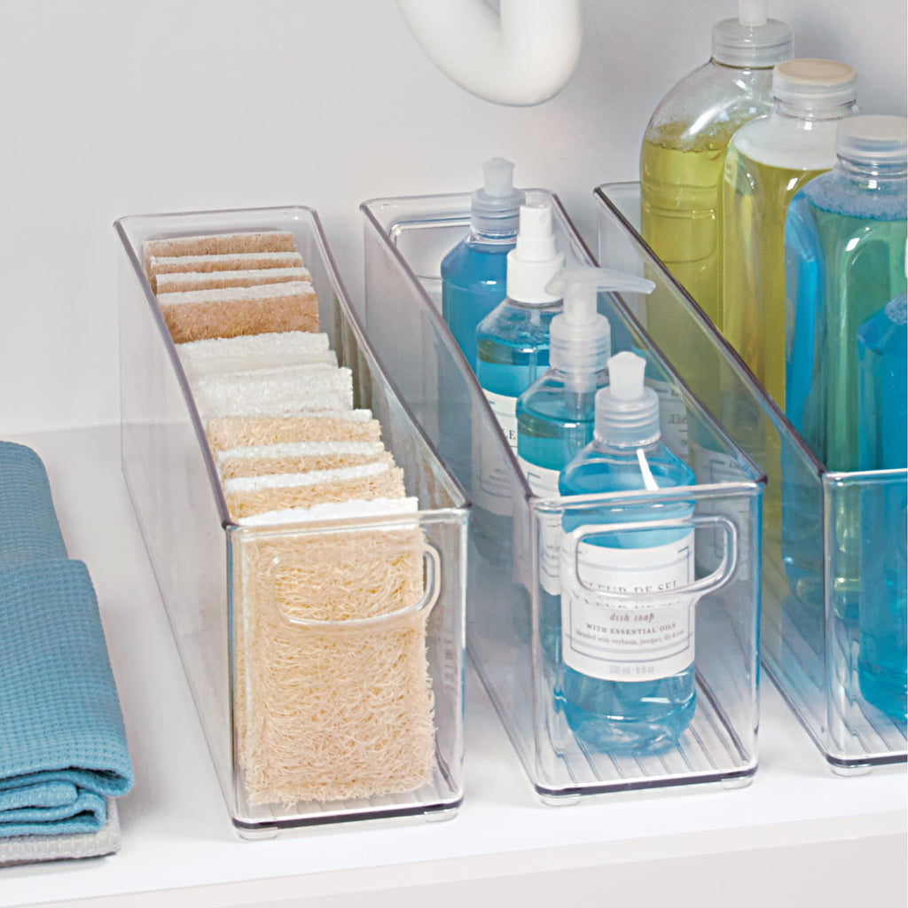 iDesign Plastic Stackable Pantry Bin - Storage Bin with Handles for Cabinets or Fridge - Set of 2 - Clear