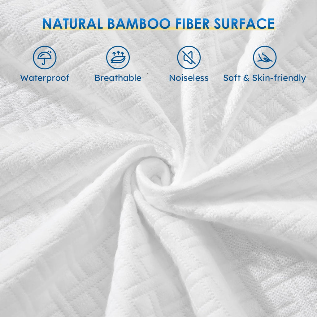 Cozymaker 100% Waterproof King Size Mattress Protector, Breathable Cooling Viscose Made from Bamboo Mattress Cover Fit 8-21'' Deep Pocket, Smooth Soft Noiseless Mattress Pad Machine Washable