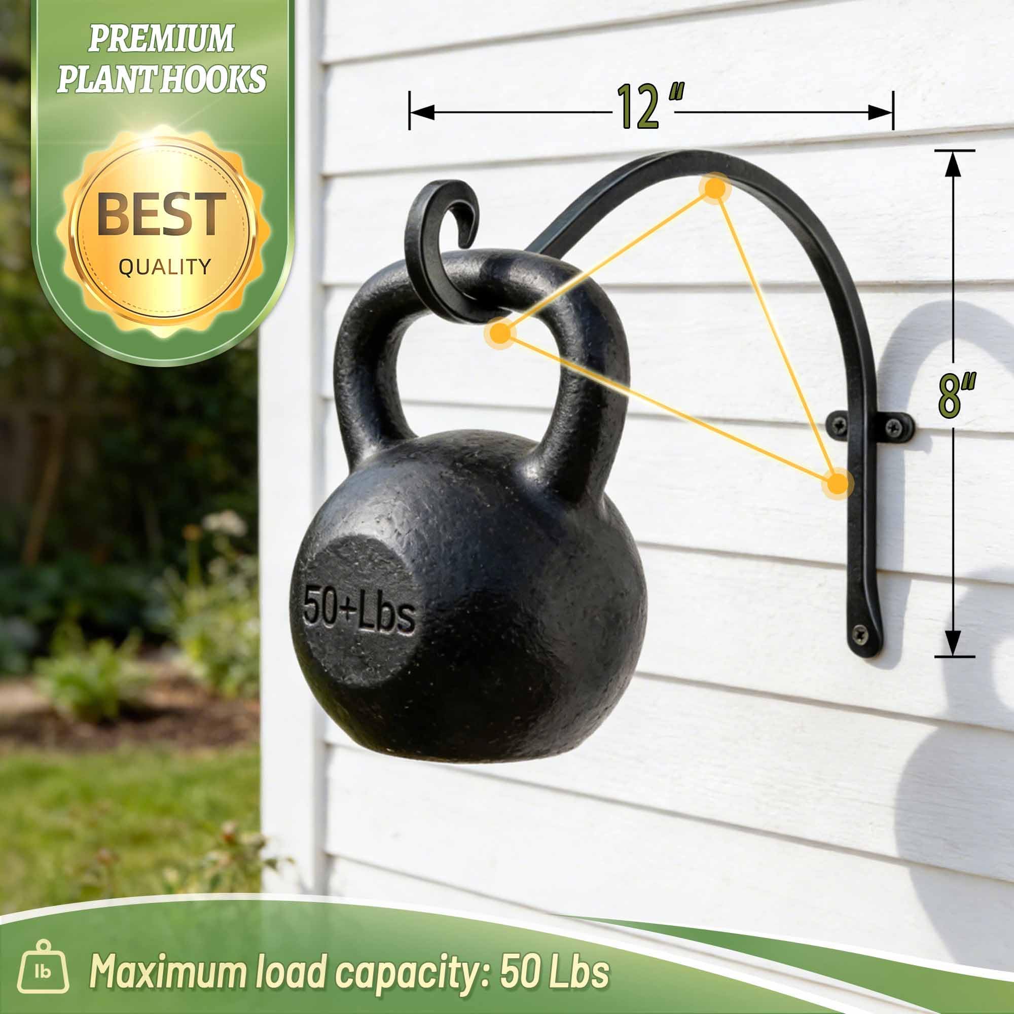 AJART Ceiling Hooks for Hanging Plants: Iron Plant Hanger for Wall Moun (Black 12inch, 12 Inch)