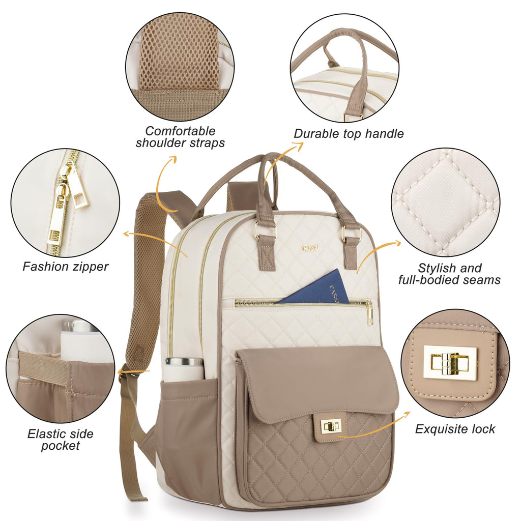 Backpack for Women,Laptop Bag for Travel Work College Teacher,School Backpack for Teen Girls Student,Sac a Dos Femme Voyage,Ladies Gifts,KhakiBeige