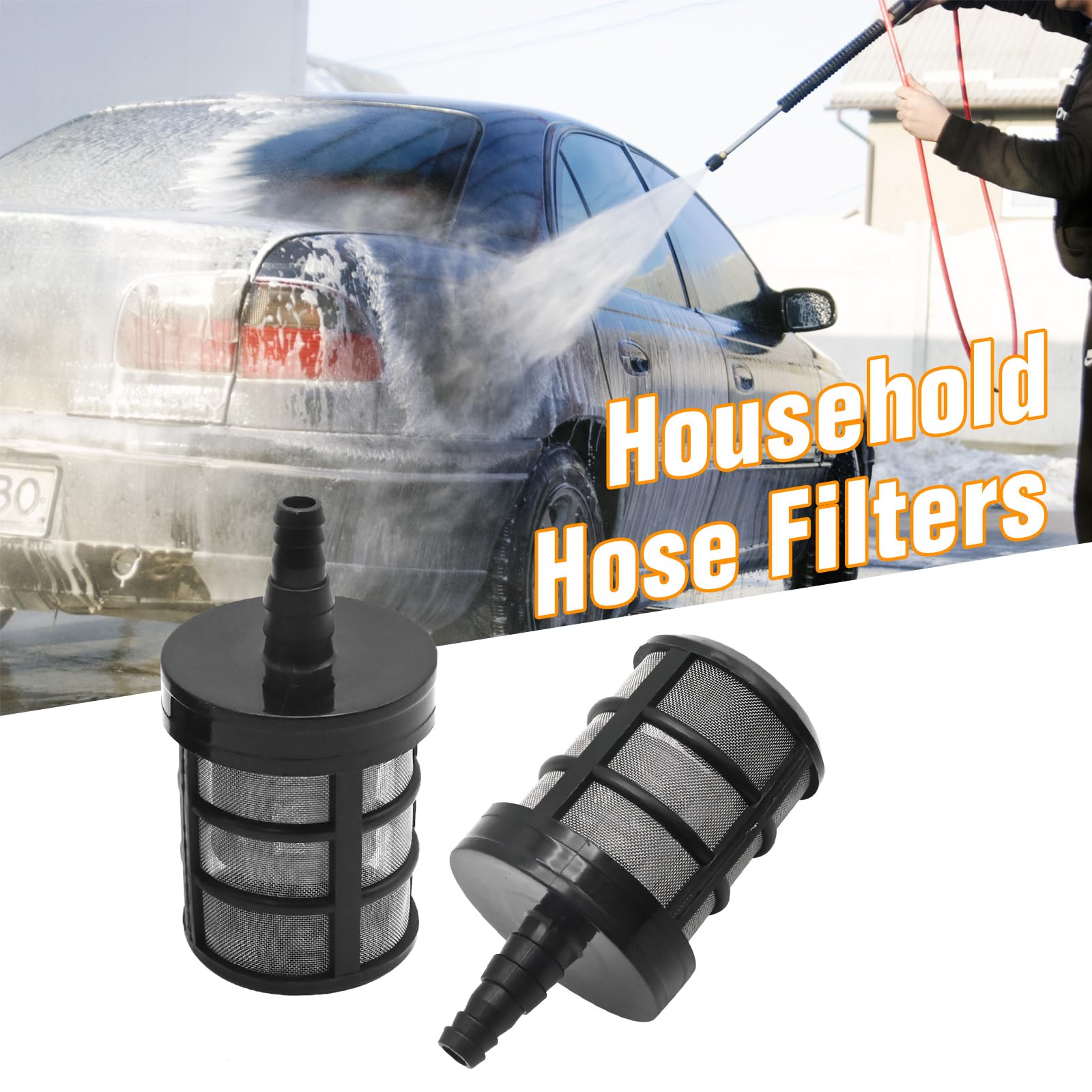VIKKSAER 4Pcs Household Hose Filters, Double-Layer Stainless Steel Mesh Garden Hose Filter, Water Pump Inlet Filter Screen, w/ 3/8 Inch, 1/2 Inch Barb Connections, for High-Pressure Washers