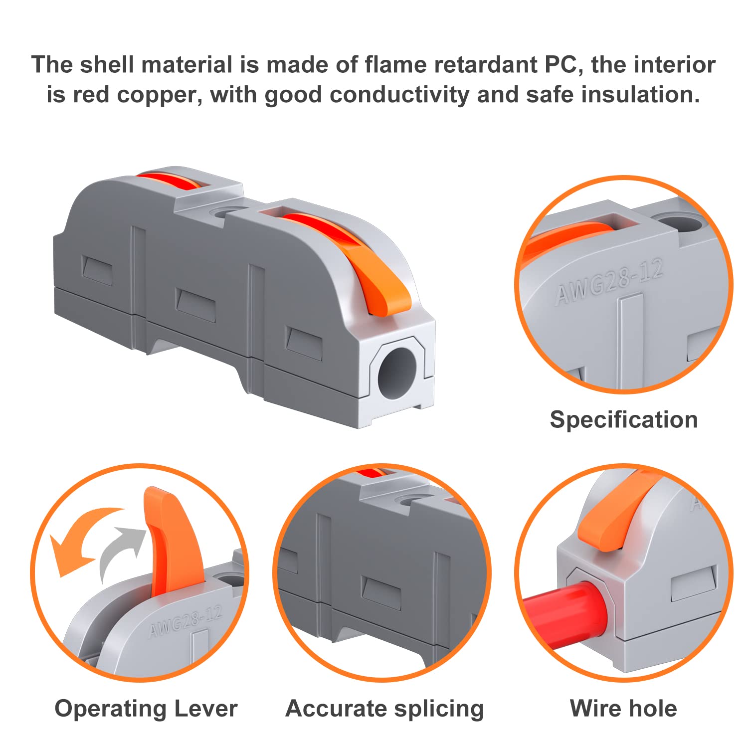 RVBOATPAT 60 PCS Lever Wire Connectors,1 to 1 Inline Electrical Wire Connector,Lever Nuts Wire Connectors 1 Conductor Combination Compact Splicing Connectors 28-12 AWG