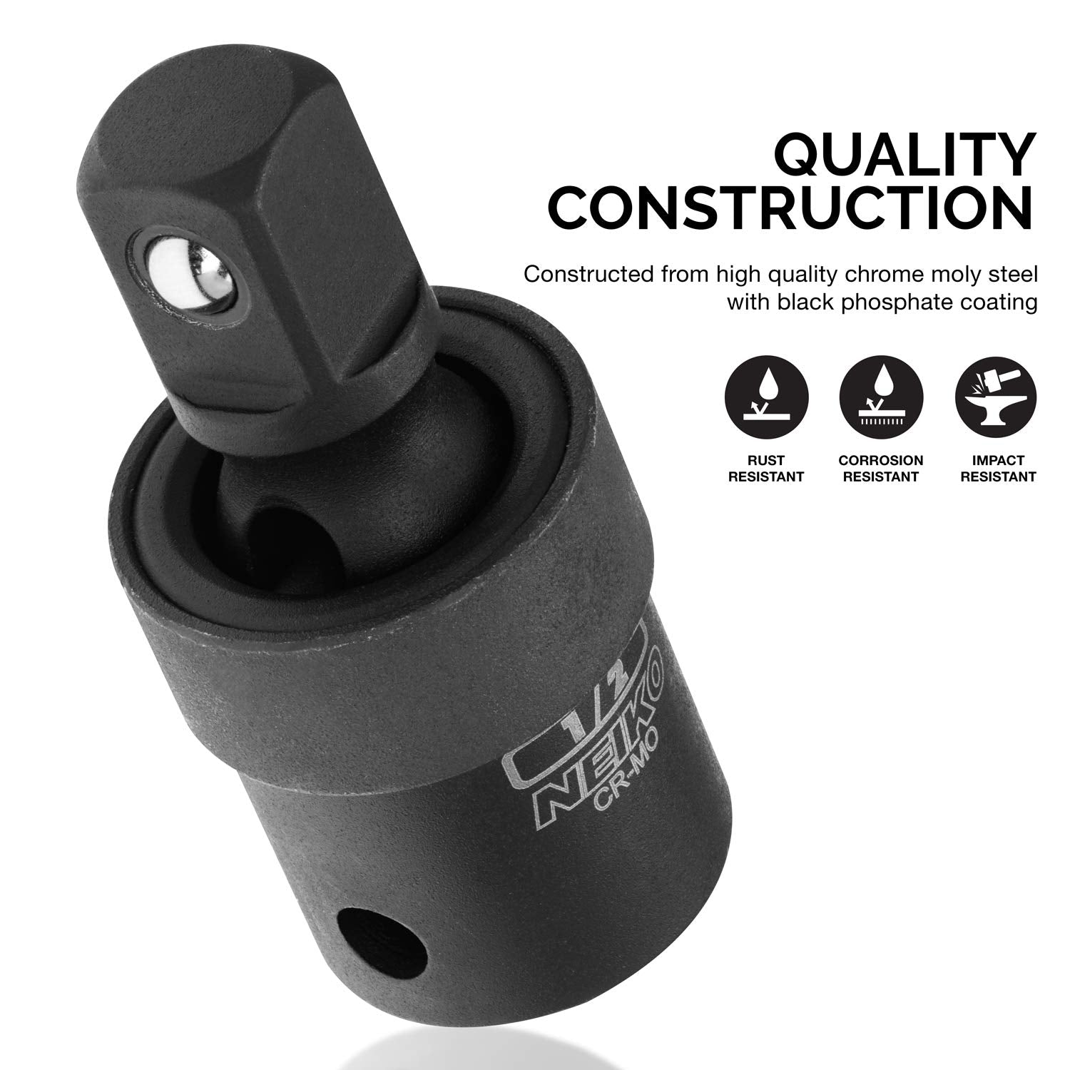 NEIKO 02486A Impact Universal Joint-Socket Swivel Set, Socket Extension Set Made from Cr-Mo with Included 1/4-, 3/8-, and 1/2-Inch Sockets, Set of 3