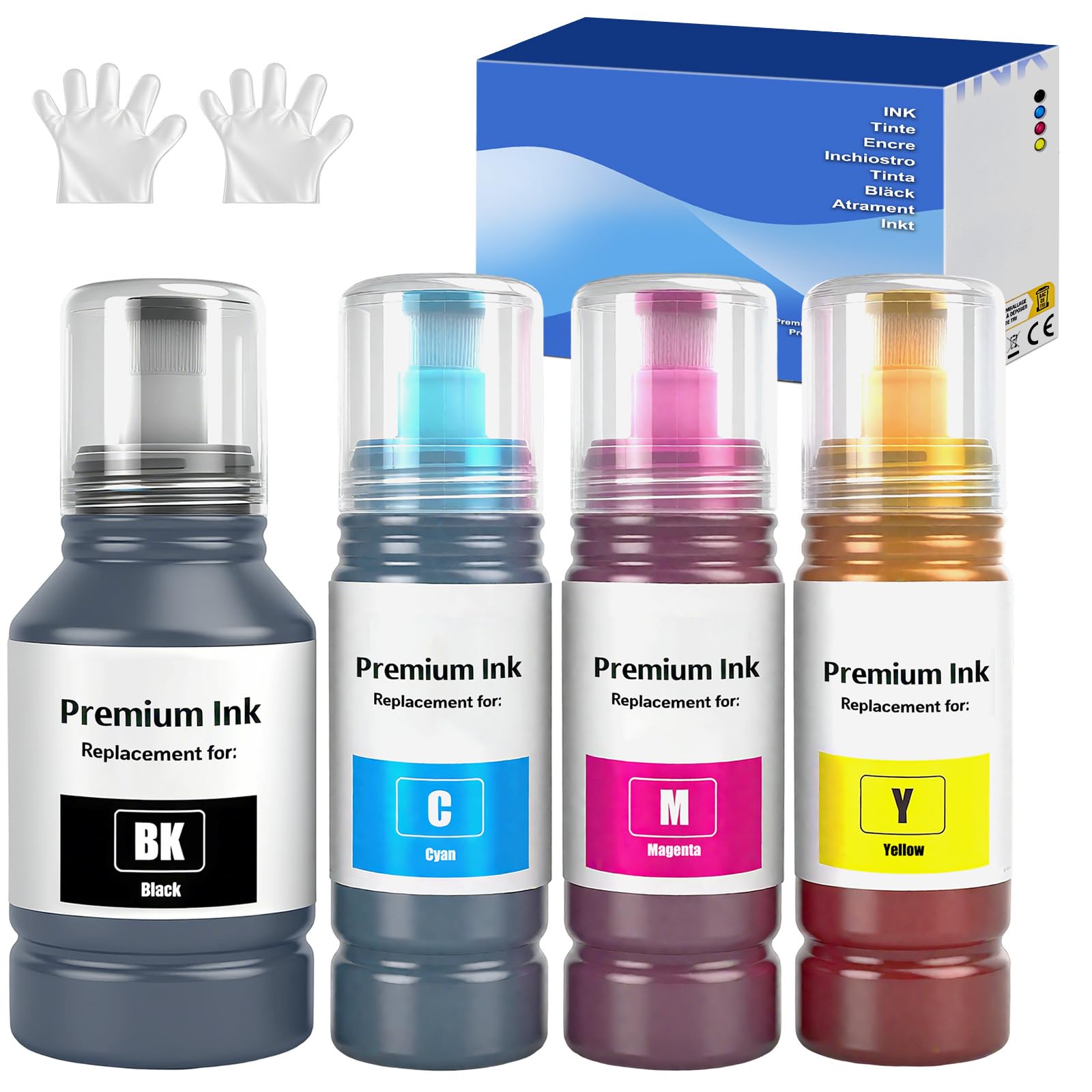 Replacement for Epson E502 Ink Refill Bottles for ET-3943 ET-4950 ET-2980 ET-3930 ET-2850 ET-4850 ET-3850 ET-3760 ET2760 ET2750 ET-4760 ST-4000 ST-2000 ET-3710 ET-3750 ET4750 ET2700 Printer(BK C M Y)