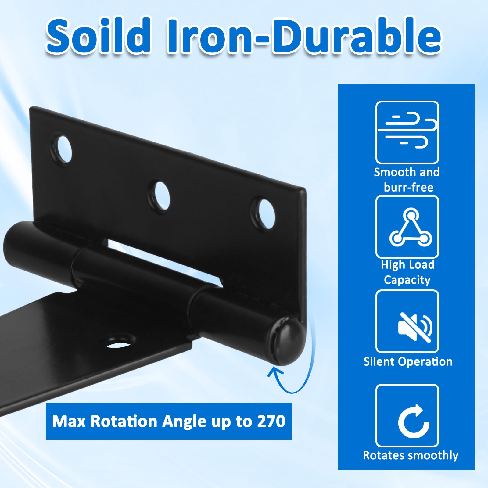 4 Pack T-Strap Hinges 8 Inch Gate Hinges Heavy Duty Barn Door Hinges, Thickened 20cm Shed Door Hinges, Black Metal Fence Hinges for Wooden Fences, Shed Door, Windows Garden Cabinet Door