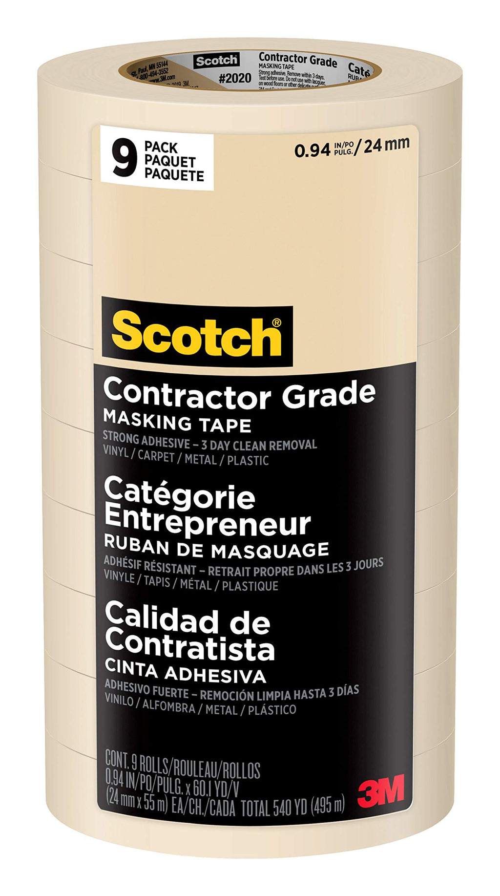 Scotch Painter’s Tape Scotch Masking Tape, Contractor Grade 24 mm (9 Rolls) - 2020