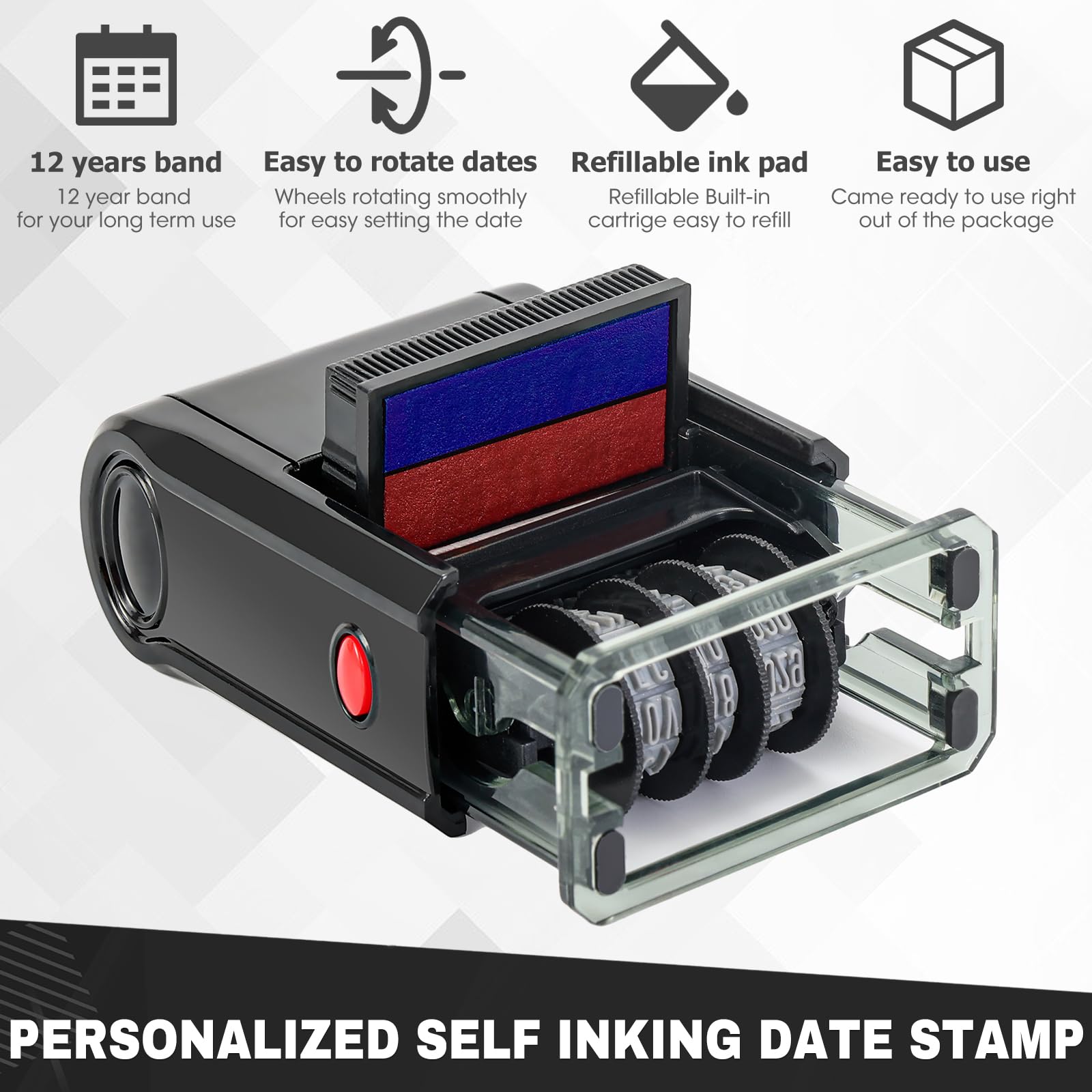 Toplusesse Received Stamp with Date Self Inking Received Date Stamp for Business 12-Year Band Blue&Red Ink