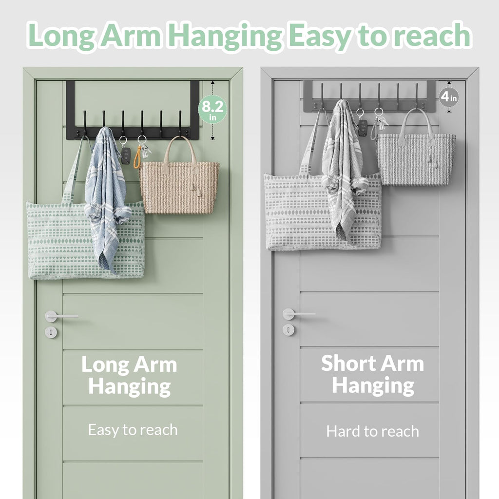 Over The Door Hooks,WLCSNG Door Hanger Hook with 6 Hooks for Hanging-Space-Saving Over The Door Towel Rack,Sturdy Towel Hanger for Bathroom,Guaranteed Quality & Compressed Packaging. (1, Black)