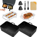 Air Fryer Accessories for Ninja Dual, Silicone Liners & Air Fryer Rack for Ninja Foodi DZ201 DZ401 DZ550 8-10QT, Include Tong, Paper Liner, Oil Brush, Suitable for Oven Microwave