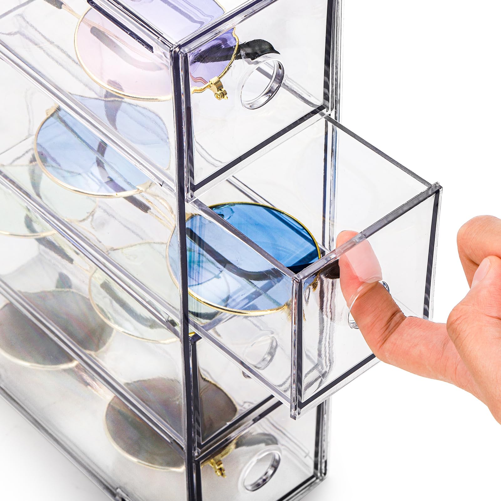 Mezchi 2 Pack Acrylic Storage Drawer Organizer, Dustproof Pen and Marker Storage, Clear Makeup Drawer Organizers with 8 Drawers for Art Crafts, Countertop