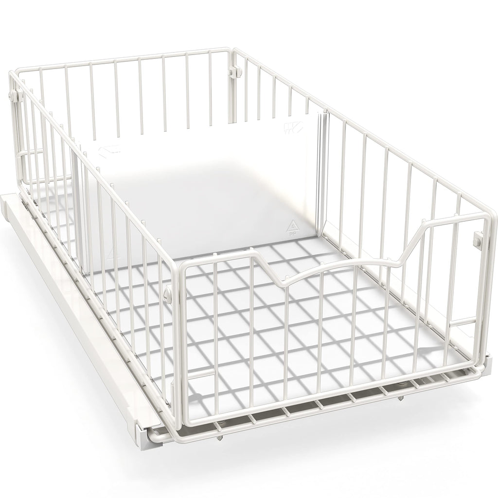 Simple Houseware Pull Out Sliding Basket Cabinet Drawer Organizer for Cupboard Storage, White