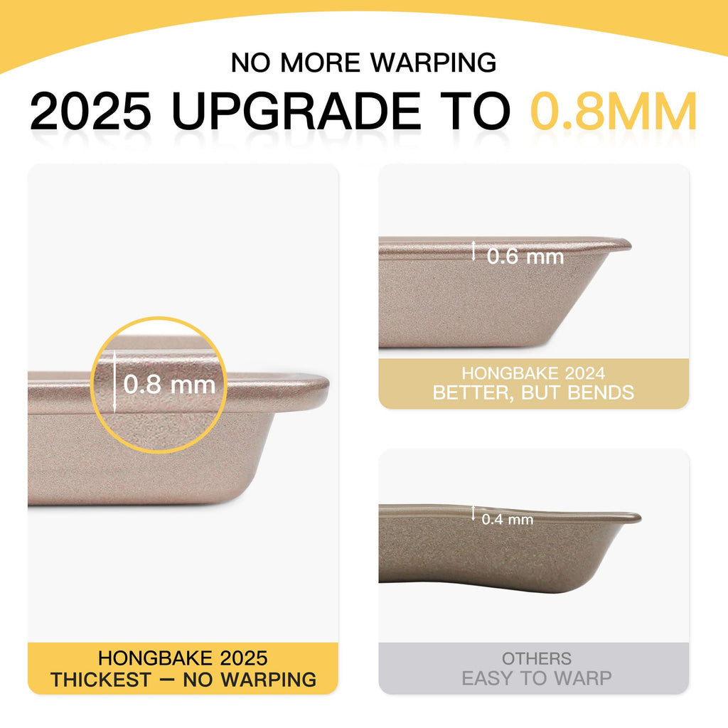 HONGBAKE Baking Sheet Pan Set, Cookie Sheets for Oven, Nonstick Half/Quarter/Jelly Roll Pans with Diamond Texture Pattern, Heavy Duty Cookie Tray
