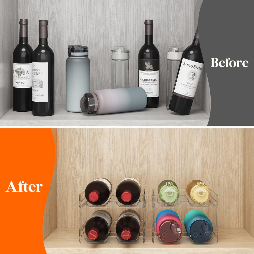 Lifewit Plastic Stackable Wine Rack for Refrigerator, Cabinet, Countertop,Wine Bottle Holder, Water Bottle Organizer for Floor Fridge, Tabletop Pantry, Hold 8 Bottles