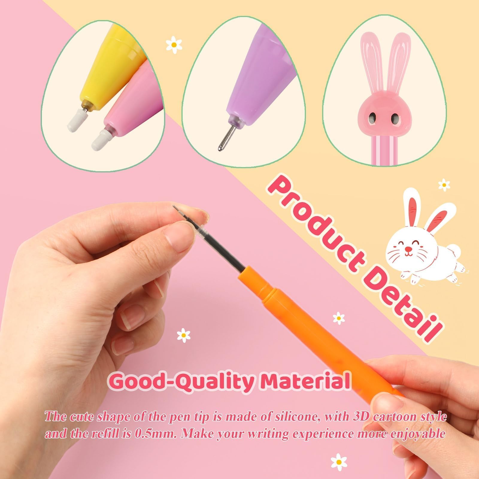 50 Pcs Easter Pens Cartoon Bunny Rabbit Carrot Pen,Gel Ink RollerBall Pens Bulk Cute Funny Novelty Writing Pen for Gift School Office Home Supplies
