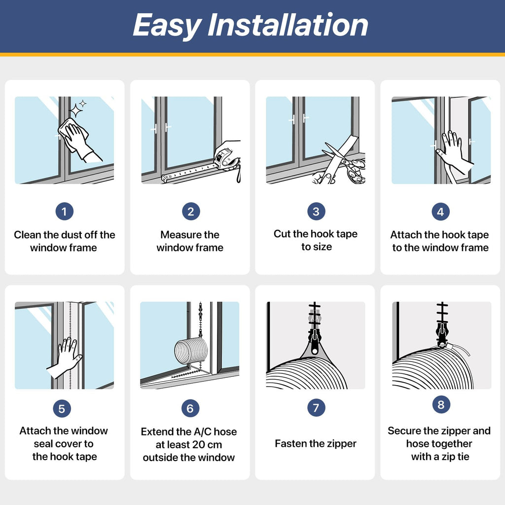 LOVIGA 400CM(157") Air Conditioner Window Kit Window Seal, Casement Window Vent Kit for Portable Air Conditioner & Ventilation System with Zipper Opening,Easy to Install No Drilling