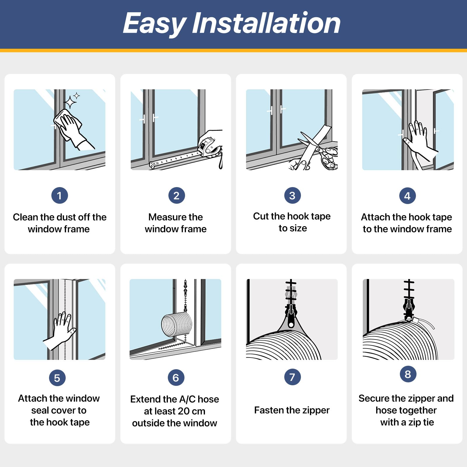 LOVIGA 400CM(157") Air Conditioner Window Kit Window Seal, Casement Window Vent Kit for Portable Air Conditioner & Ventilation System with Zipper Opening,Easy to Install No Drilling