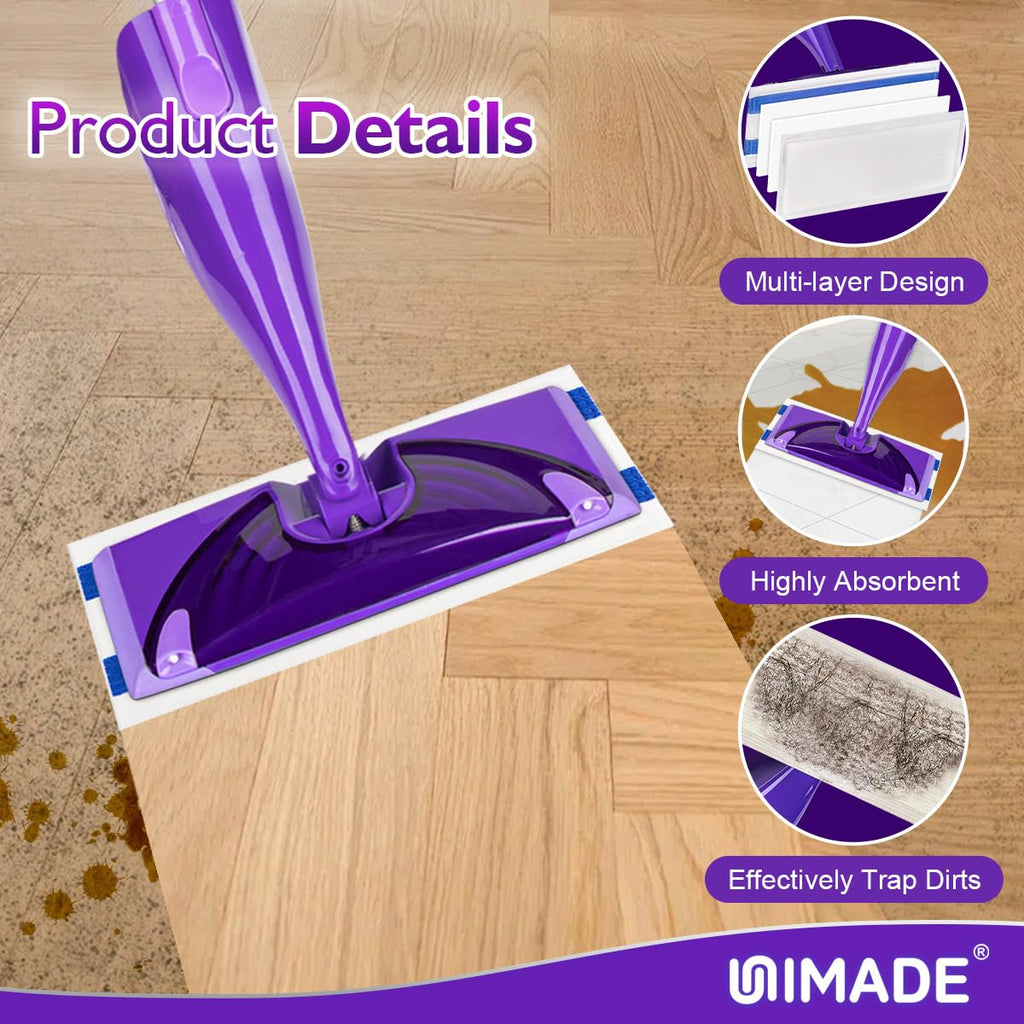 UNIMADE 100 Count Mop Pad Refill Compatible with Swiffer Wet Jet, Disposable Multi-Layers Mopping Pads for All Hard Surface, Especially Hardwood Floor, Super Absorbent Spray Mopping Pad Refills