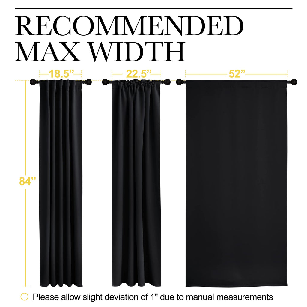 NICETOWN Black Blackout Curtains 84 Inch Long 2 Panels, Thermal Black Out Halloween Panels Room Darkening for Living Room, Back Tab and Rod Pocket Light/Noise Reducing Treatments for Bedroom, 52Wx84L