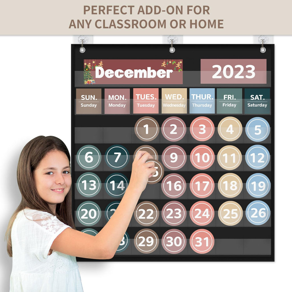 Boczif Monthly Calendar Pocket Chart for Classroom with 88 Cards, Printed Days of The Week and Reusable, Learning for Home or Kindergarten, Teacher Must Have Supplies That Fits Any School Décor