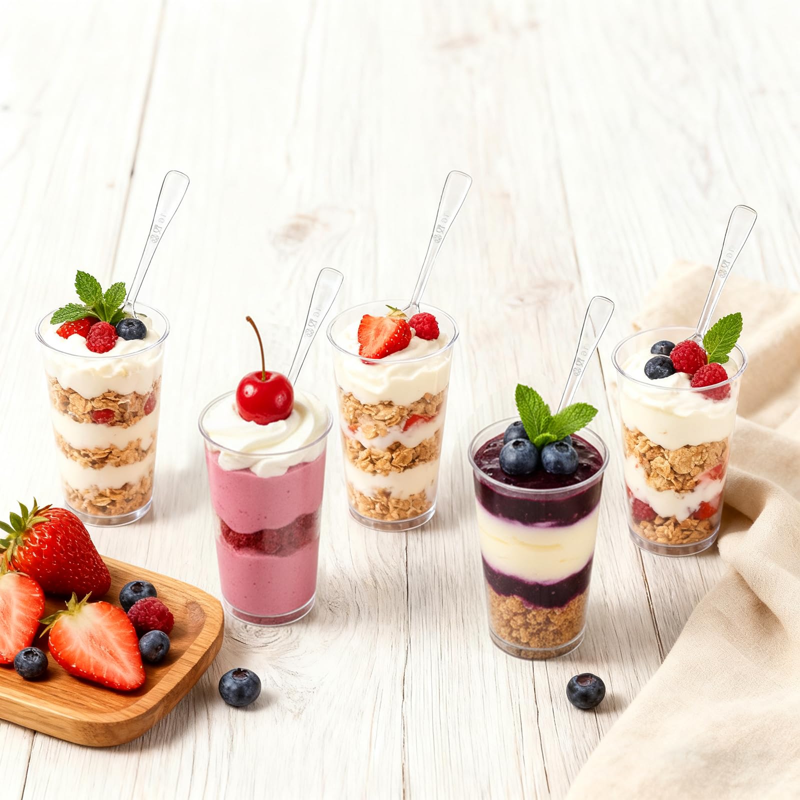 Peohud 100 Pack 3oz Dessert Cups with Spoons, Mini Dessert Shooter Cups, Parfait Appetizer Cups Shot Glasses for Desserts, Pudding, Event and Party