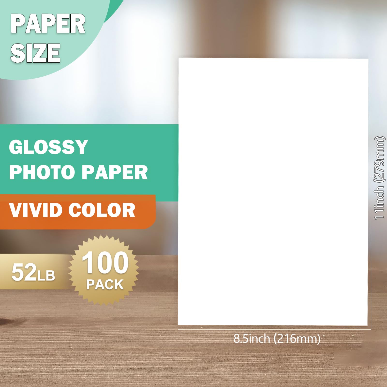 8.5x11 Glossy Photo Paper, 100 Sheets 52lb Inkjet, Letter, Pikapoka (P851110020GSY)
