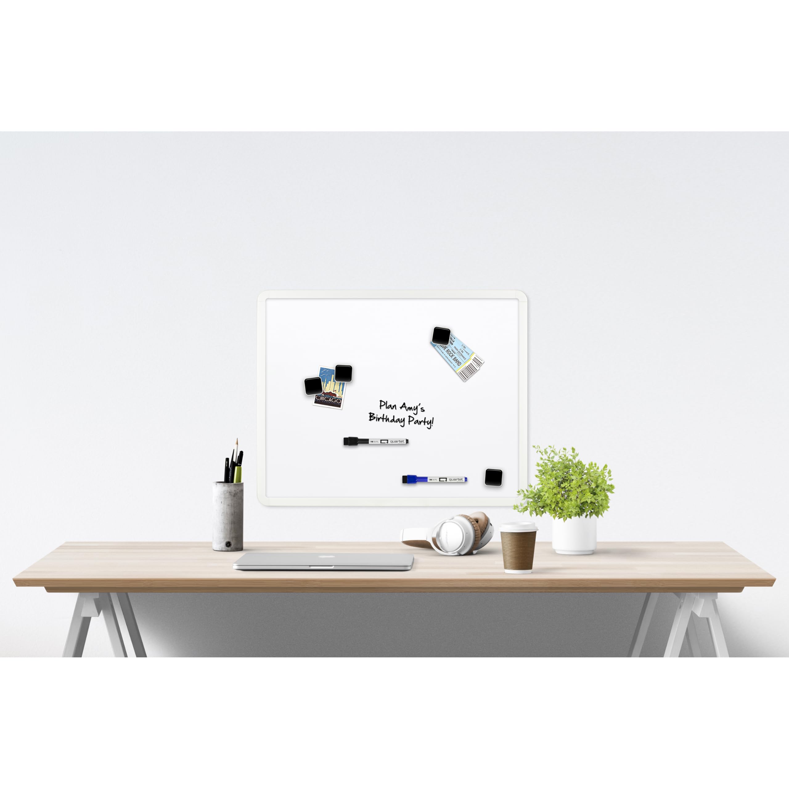 Quartet Magnetic Dry-Erase Board Value Pack, 20" x 16" Whiteboard, Includes 4 Magnets and 2 Markers, White Plastic Frame (Q022016P02-R)