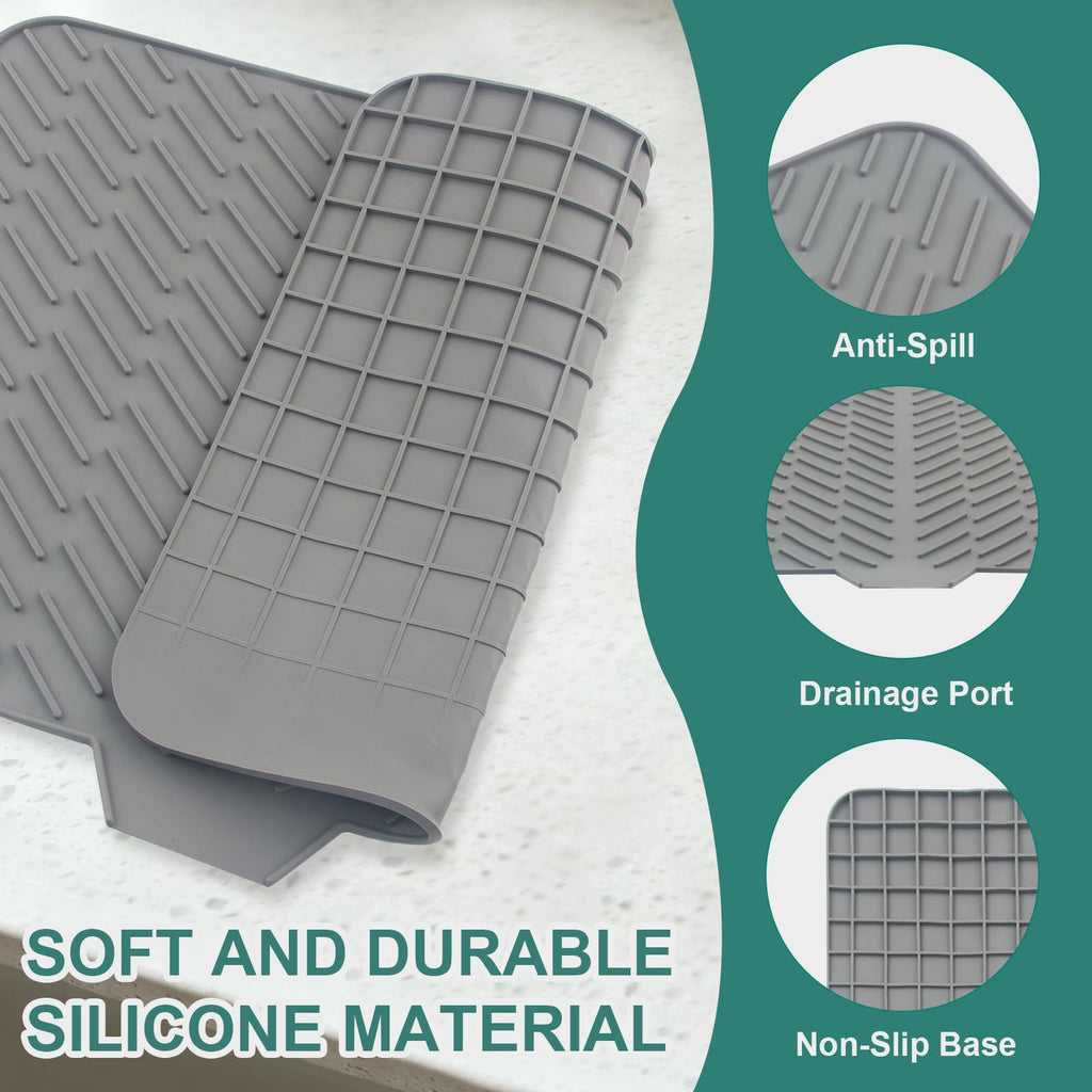 SCYFREID Silicone Dish Drying Mat 23x17 Multiple Usage,Easy clean,Eco-friendly,Heat-resistant Silicone Mat Dish Drying Mats For Kitchen Counter or Sink,Refrigerator or Drawer liner Gray 23inchx17inch