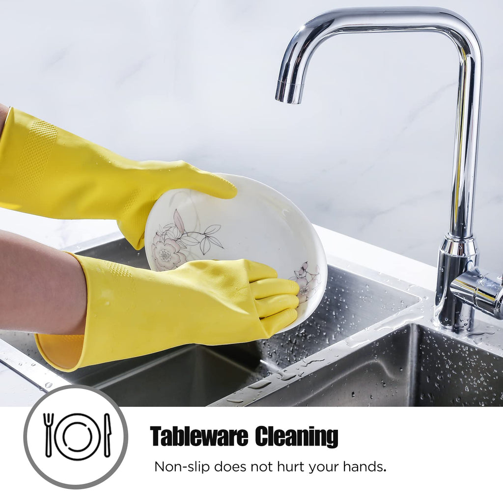 Rubber cleaning gloves yellow 6 Pairs for Household,Reuseable dishwashing gloves for Kitchen.(6,Medium)