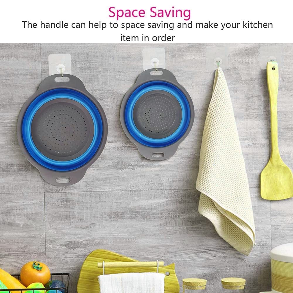 Collapsible Colander, 2 Pcs Silicone Collaspsible Strainer for Draining Pasta, Vegetable and Fruit
